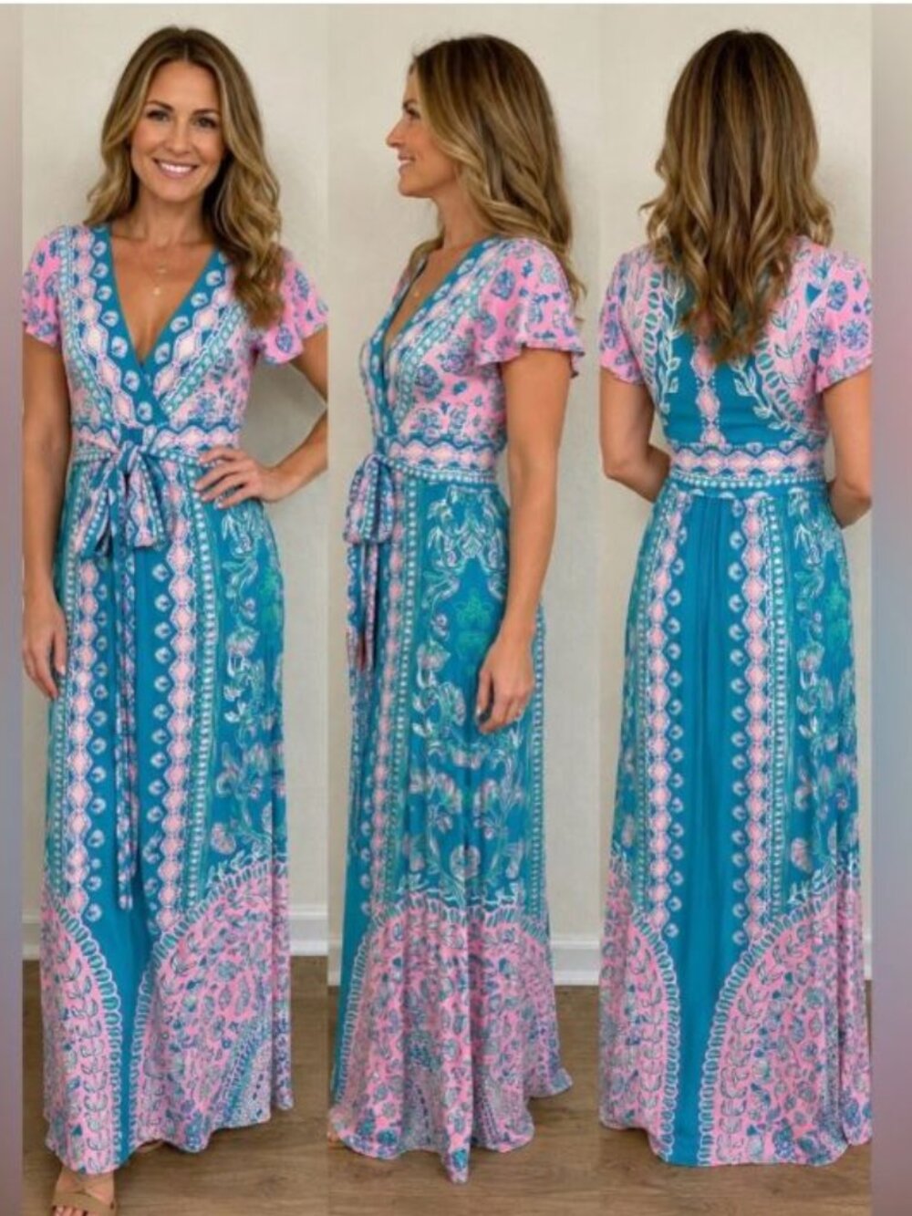 NWOT New Lilly Pulitzer Dress Pink Turquoise Aqua Esmarella Maxi Dress Size XL - Picture 10 of 16